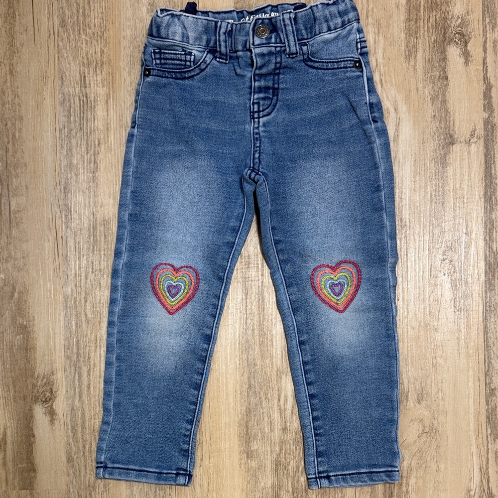 Cat & Jack Toddler Girls Blue Skinny Super Stretch Jeans Heart Embroidery 3T